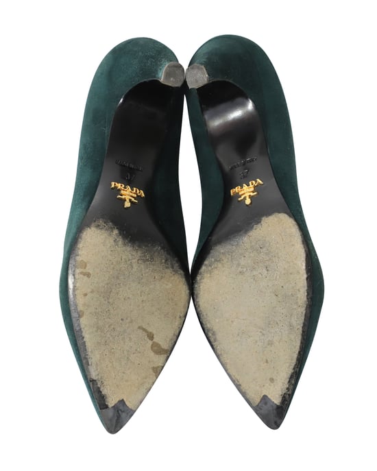 Prada Cone Heel Sandals in Green Suede - Image 5