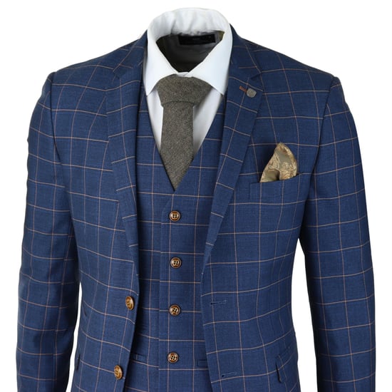 Traje de tres piezas para hombre con cuadros azules y dorados Peaky Blinders, traje elegante estilo Gatsby vintage de los años 20 - Image 3