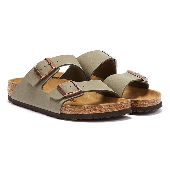 Mens Womens Birkenstock Arizona Birko Flor Nubuck Stone Sandals - (Grey) - Image 1