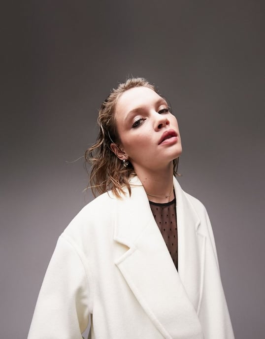 Topshop double breasted short chuck on coat in white