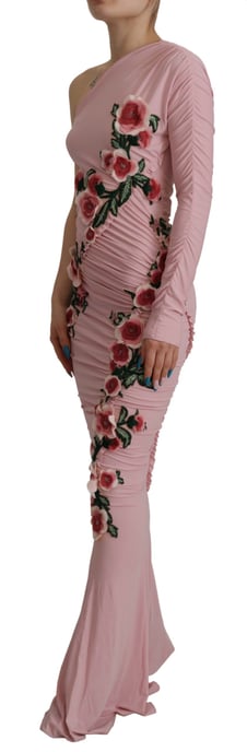 Vestido de Mujer Asimétrico con Flores Rosa Adornado de Dolce & Gabbana - Image 2