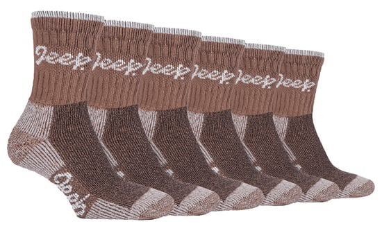 JEEP - 6 Par Multipack Ladies Cotton Breathable Padded Hiking Socks | Womens Cushioned Anti Blister Crew Trekking Socks - Tan / Cream - Image 1