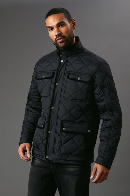Funnel Neck Four Pocket Quilted Jacket