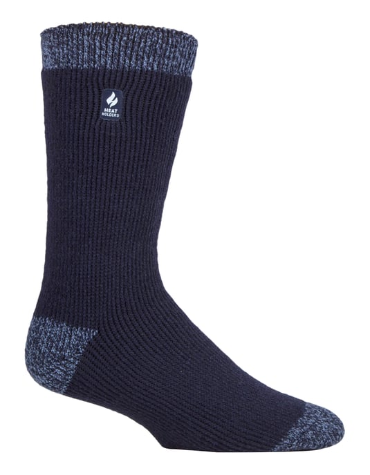 Heat Holders - Calcetines térmicos extra gruesos para hombres para invierno | Calcetines aislantes de felpa cálida y esponjosa | Regalos para hombres - Talón y puntera en azul marino / denim (Berlín) - Image 1