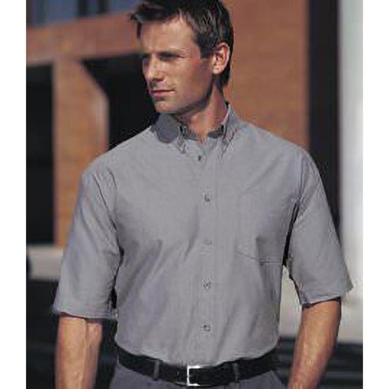 Russell Collection Mens Short Sleeve Poly-Cotton Easy Care Poplin Shirt (Convoy Grey) - Image 4