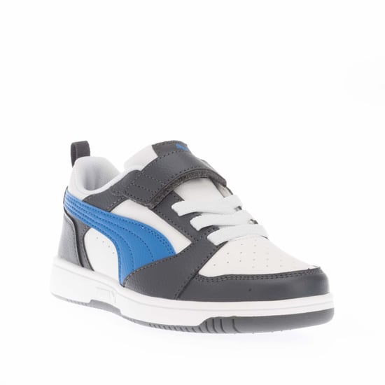 Boy's Puma Juniors Rebound V6 Trainers in White blue grey - Image 2