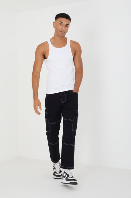 Black Loose Fit Cargo Style Denim Jeans - Image 3
