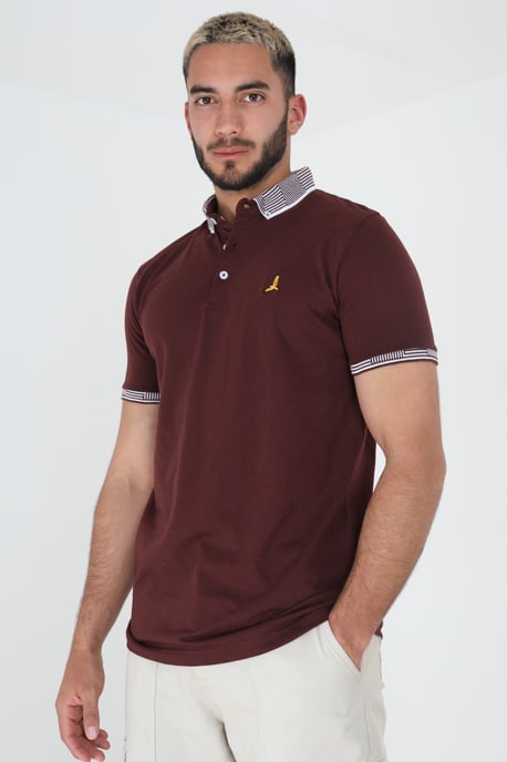 Burgundy 'Glover' Short Sleeve Jacquard Collar Jersey Polo Shirt