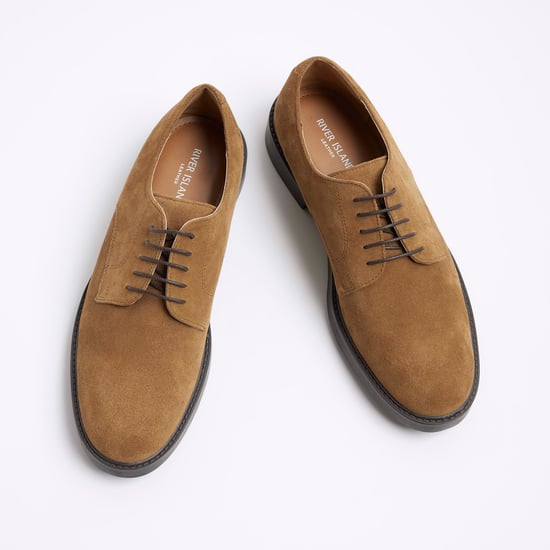 River Island Mens Derby Shoes Brown Suede Round Toe Lace Up