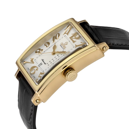 Gevril Men's Avenue of America's IPYG Case, Silver/Gold Dial, Genuine Italian Handmade Leather Strap