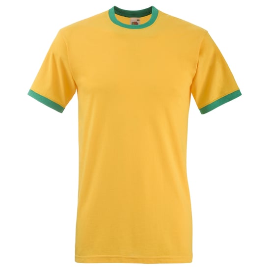 Fruit Of The Loom Mens Ringer Short Sleeve T-Shirt (Sunflower/Kelly Green) - Image 1