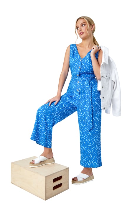 Petite Sleeveless Polka Dot Jumpsuit