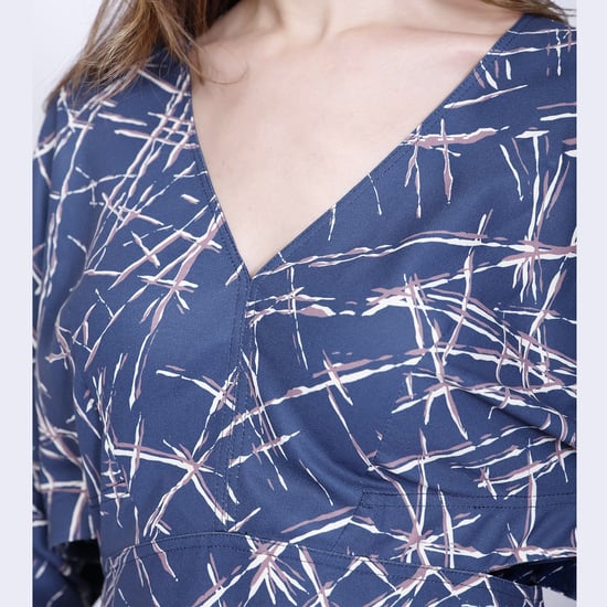 Geometric print and v -neck dress - Image 3