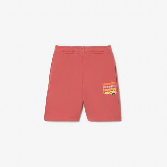 Boy's Lacoste Juniors Print Fleece Shorts in Red