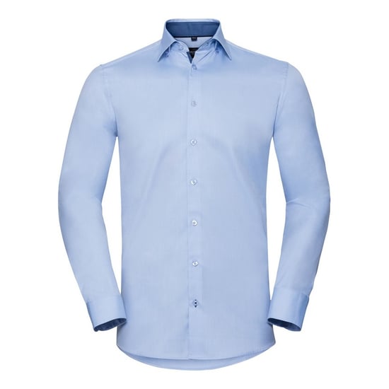 Russell Collection Mens Long Sleeve Contrast Herringbone Shirt (Light Blue/Mid Blue) - Image 1