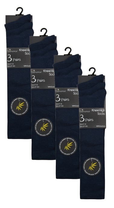 Paquete múltiple de 12 pares de calcetines de bambú hasta la rodilla para niñas - Azul marino - Image 2