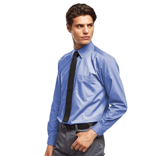 Premier Mens Premier Poplin Long-Sleeved Formal Shirt (Mid Blue) - Image 2