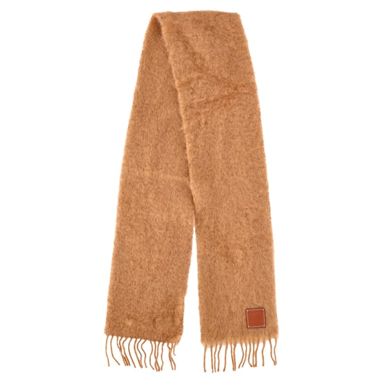 Loewe Logo-Appliquéd Fringed Scarf in Brown Mohair - Image 1