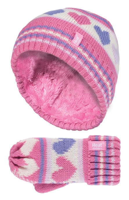 Calentadores - Juego de gorro y manoplas térmicas de invierno para niñas con forro polar de punto a rayas de colores - Image 1