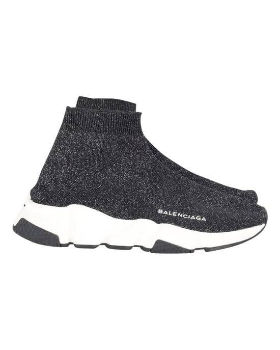 Balenciaga Glittered Speed Trainers in Black and Silver Polyester - Image 1