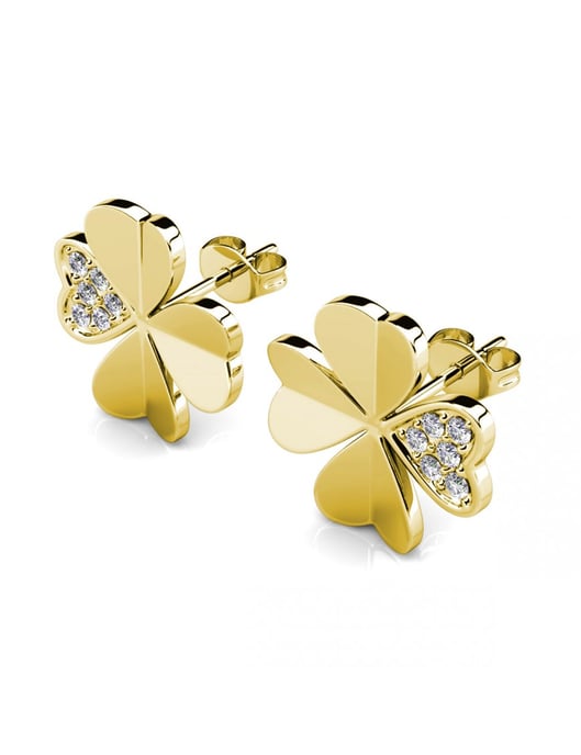 Pendientes de pétalos de trébol - Oro y cristal - Image 4