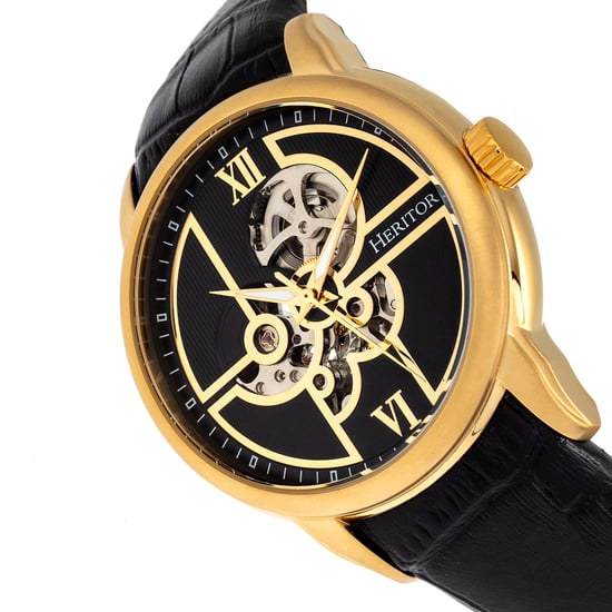 Heritor Automatic Sanford Semi-Skeleton Leather-Band Watch