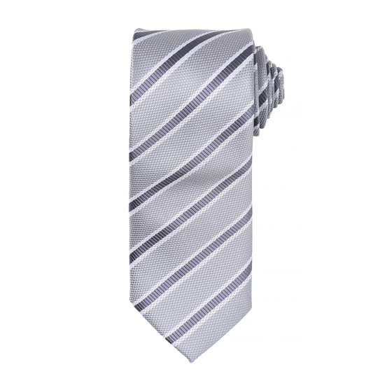 Premier Mens Waffle Stripe Formal Business Tie (Pack of 2) (Silver/Dark Grey) - Image 1