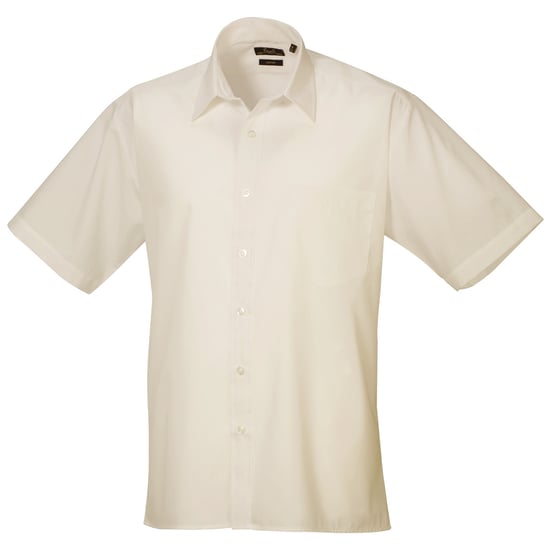 Premier Mens Short Sleeve Formal Poplin Plain Work Shirt (Natural) - Image 1