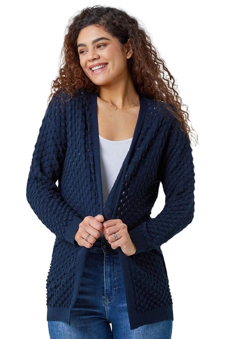 Cotton Blend Waffle Knit Cardigan