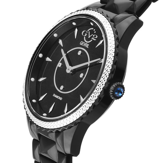 GV2 Siena Women's Swiss Quartz Diamond Black Dial Stainless Steel Watch