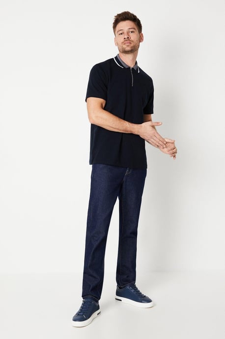 Jacquard Collar Zip Polo Shirt
