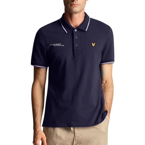 Lyle & Scott Polo de manga corta con logo estampado coordinado en azul marino - Image 3