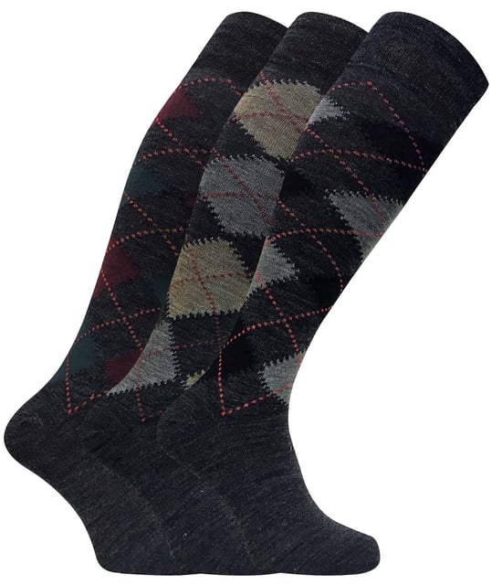 3 Pares de Calcetines de Lana de Cordero Argyle Extra Largos hasta la Rodilla para Hombre - Image 1