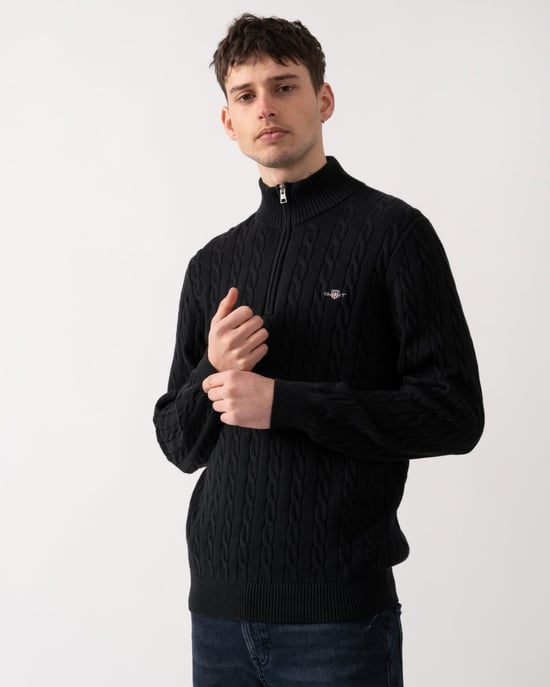 GANT Mens Cotton Cable Half Zip Jumper - Image 1