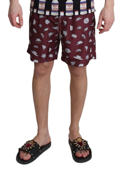 Bañador de Playa para Hombre con Estampado de Sombreros en Color Burdeos de Dolce & Gabbana - Image 4