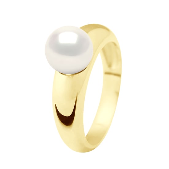 Ring - Yellow Gold - Real Cultured Freshwater Pearl Round 8-9 mm - Image 1
