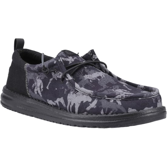 HEYDUDE Wally Funk Hunt Camo Canvas Men's Black Boat Shoes - Image 1
