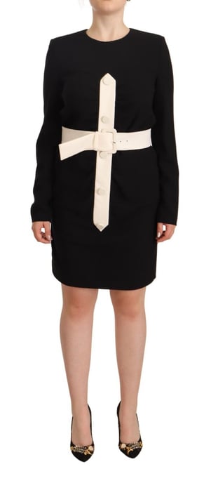 Vestido mini sheath negro de lana con manga larga y cinturón para mujer de Givenchy - Image 1