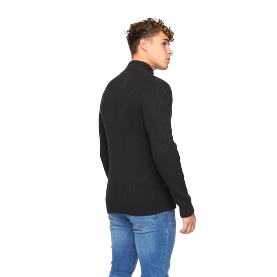 Crosshatch Mens Havaline Knitted Quarter Zip Pullover (Black) - Image 2