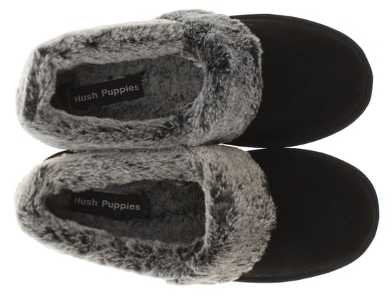 Hush Puppies Womens Slippers Full Fluffy Ariel Suede Leather black - Image 6