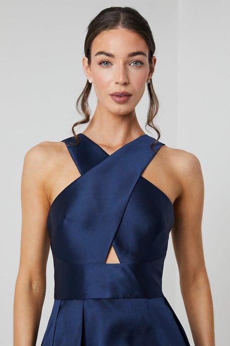 Cross Neck Twill Bridesmaids Dress