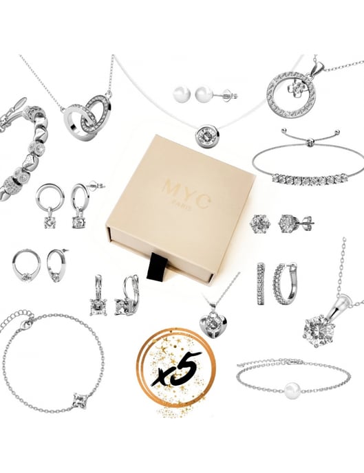 5 joyas sorpresa en una caja de regalo - Plata y Cristal - Image 1