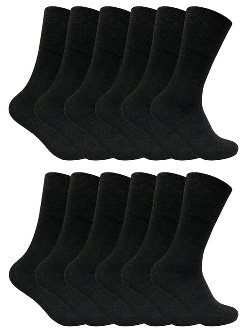 12 Pares Calcetines Diabéticos Térmicos para Hombre | Sock Snob | Calcetines Diabéticos No Elásticos Extra Anchos para Mala Circulación - Negro - Image 1