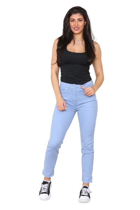 Vaqueros Mom de talle alto y pierna recta cónica para mujer de M&Co en azul cielo - Image 6