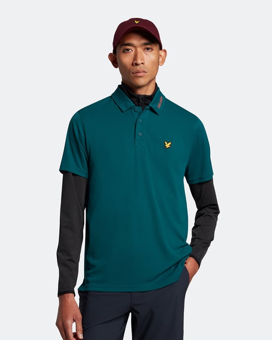 Lyle & Scott Polo Golf de manga corta con logo en el cuello en color verde - Image 1