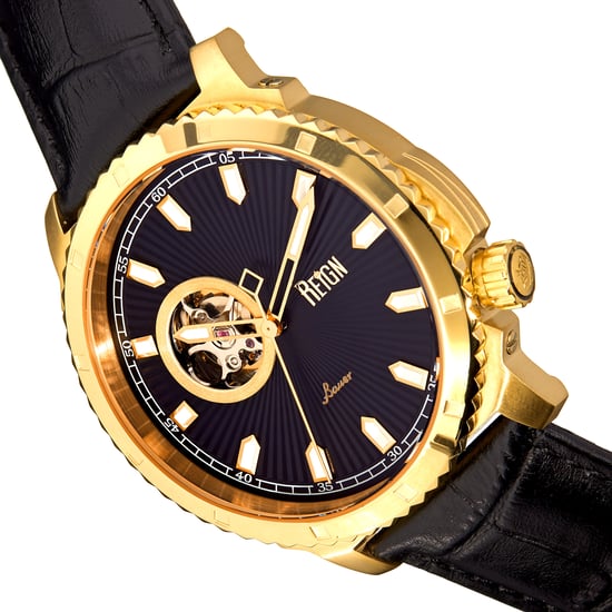 Reign Bauer Automatic Semi-SkeletonLeather-Band Watch