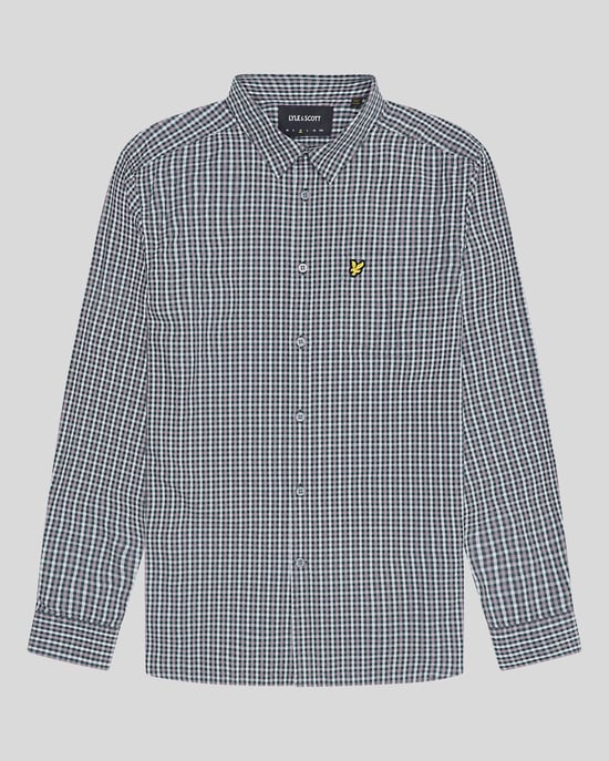 Lyle & Scott Camisa de manga larga a cuadros vichy Argyle verde azulado/azul - Image 5