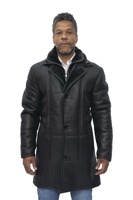 Mens Warm Shearling Sheepskin Leather Coat-Florence