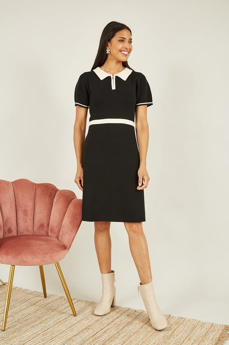 Black Knitted Retro Skater Dress