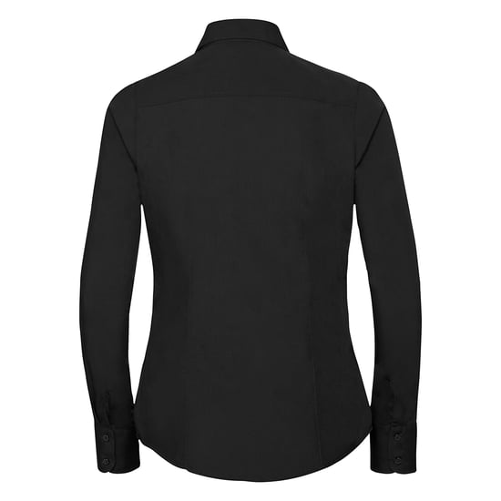 Russell Collection Ladies/Womens Long Sleeve Poly-Cotton Easy Care Fitted Poplin Shirt (Black) - Image 2